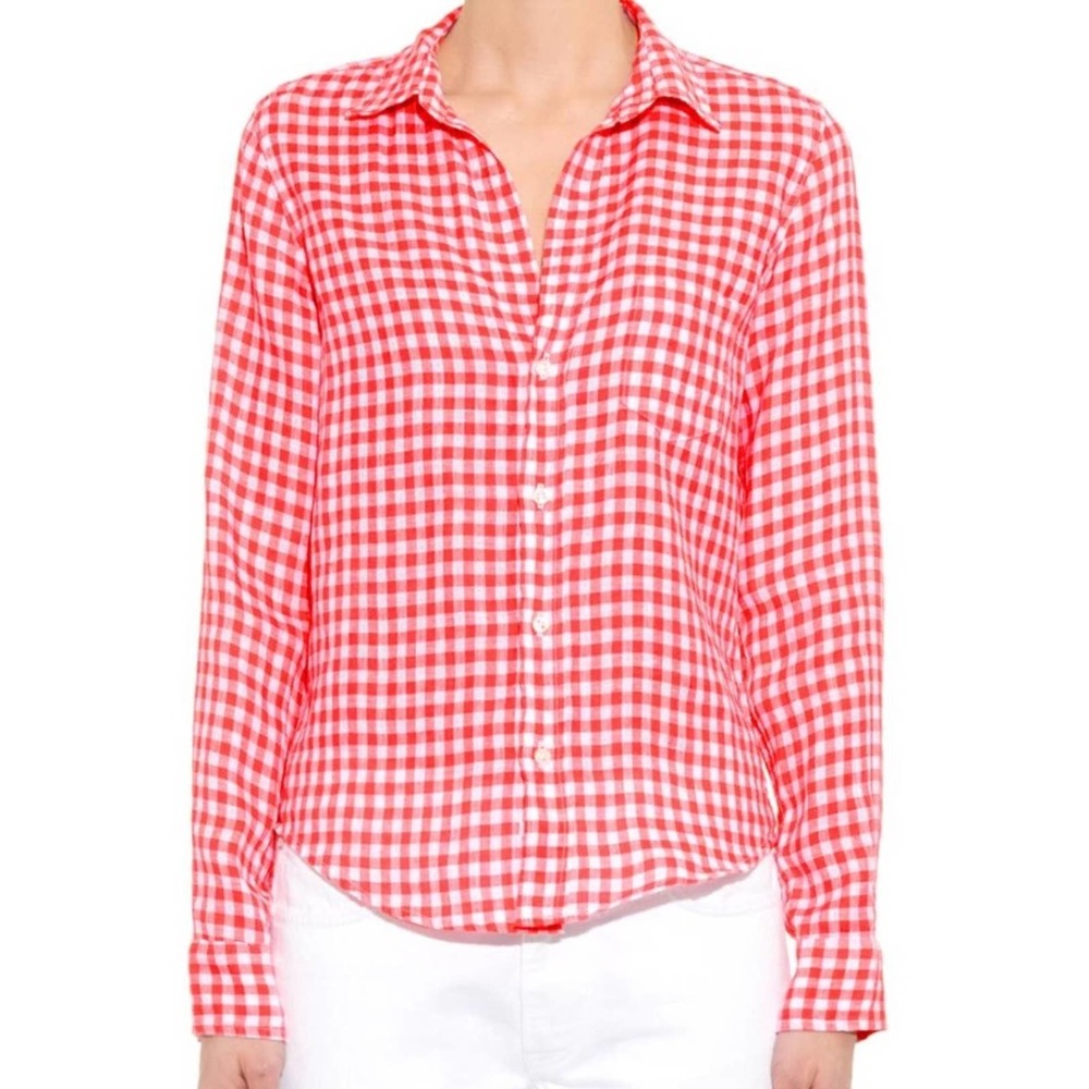 Frank & Eileen Women's Pink & White Barry Gingham Linen Shirt Size XS